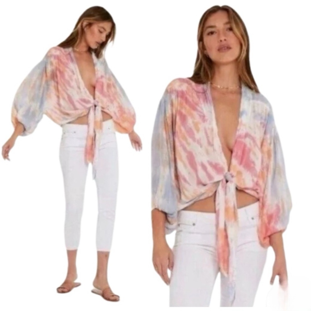 Young Fabulous & Broke Carmen Tie
Dye Blouse Swim Cover Up Small Long Sleeve